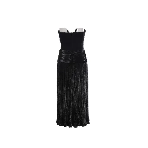 Saint Laurent , Black Velvet Lamé Bustier Dress with Plissé Detail ,Black female, Sizes: