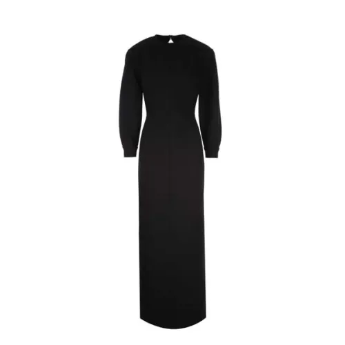 Saint Laurent , Black Wool Long Dress with Open Back and High Slit ,Black female, Sizes: