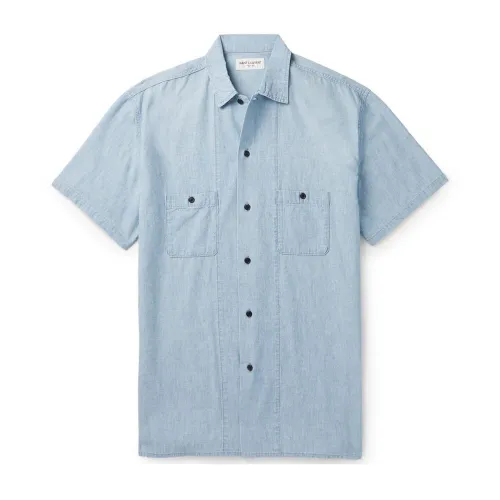 Saint Laurent , Blue Cotton Shirt Ss20 ,Blue male, Sizes: