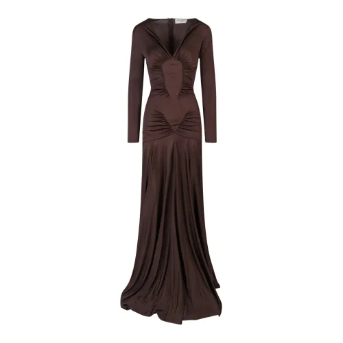 Saint Laurent , Brown Aw22 V-Neck Dress ,Brown female, Sizes: