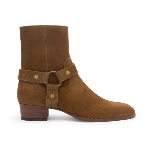 Saint Laurent , Brown Leather Ankle Boots ,Brown male, Sizes: