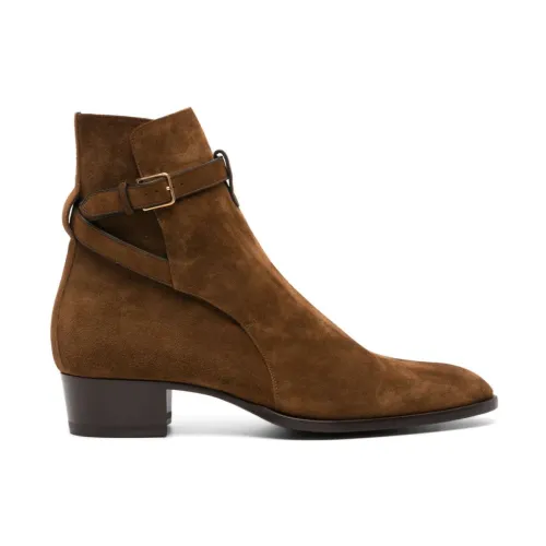 Saint Laurent , Brown Leather Boots with Adjustable Ankle Strap ,Brown male, Sizes: