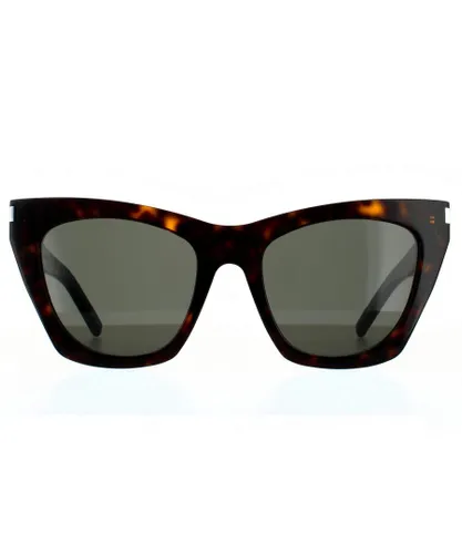Saint Laurent Cat Eye Womens Havana Grey Sunglasses - Brown - One