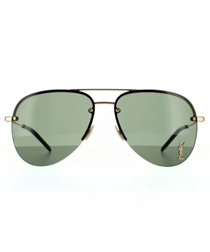 Saint Laurent Classic Aviator Unisex Sunglasses - Gold and Green