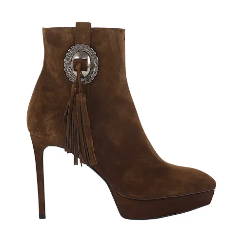 Saint Laurent , Classic Budapest Style Lace-up Booties ,Brown female, Sizes: