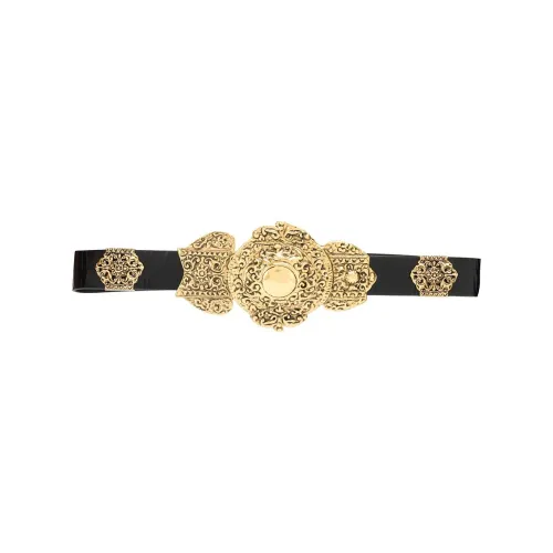 Saint Laurent , Cracked Leather Waist Belt with Byzantine Medallion ,Black female, Sizes: