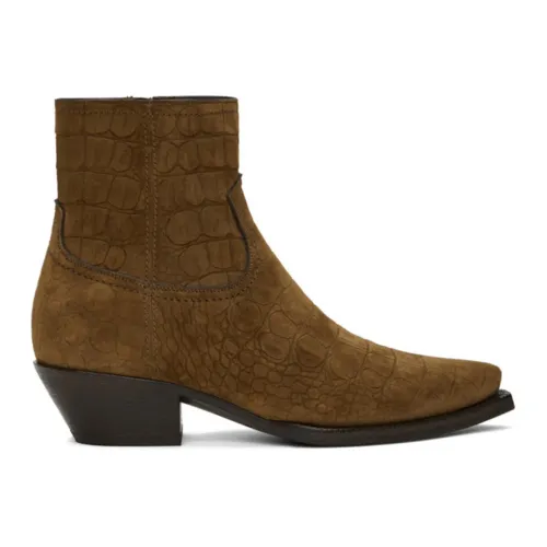 Saint Laurent , Croc Suede Ankle Boots ,Brown female, Sizes: