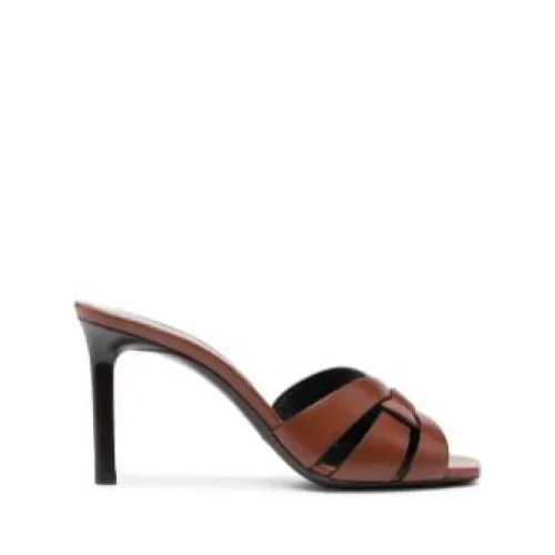 Saint Laurent , Elevate Your Shoe Game with Heeled Mules ,Brown female, Sizes: