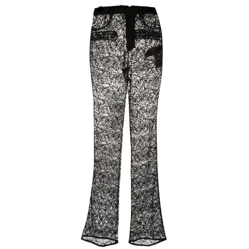 Saint Laurent , Floral Lace Wide Leg Trousers ,Black female, Sizes: