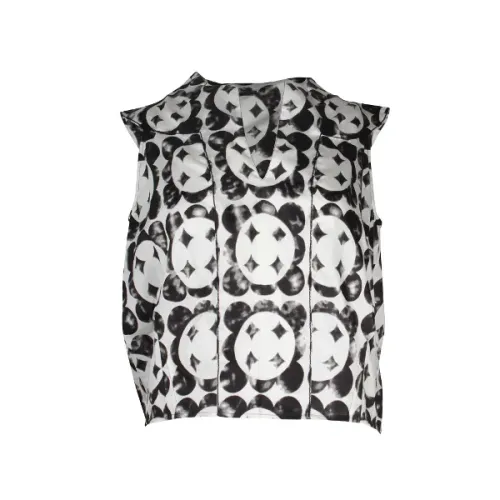 Saint Laurent , Geometric Printed Crop Top in White Cotton ,White female, Sizes: