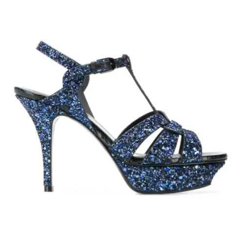 Saint Laurent , High Heel Glitter Sandals ,Blue female, Sizes: