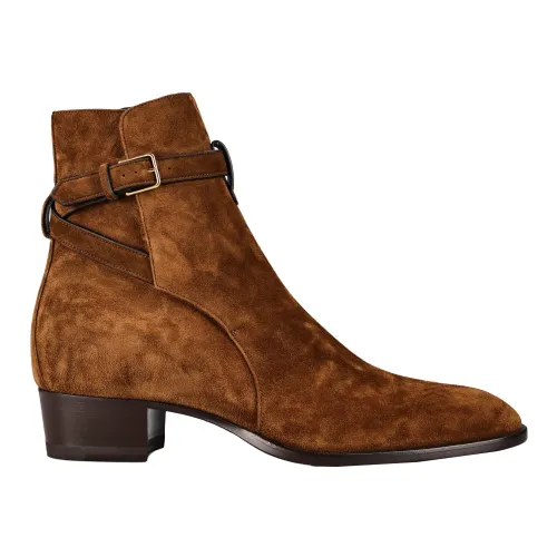 Saint Laurent , Leather Ankle Boots Made in Italy ,Brown male, Sizes:
