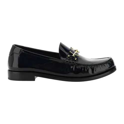 Saint Laurent , Leather Loafers with Gold-tone Hardware ,Black male, Sizes: