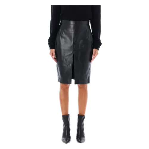 Saint Laurent , Leather Longuette Skirt ,Black female, Sizes: