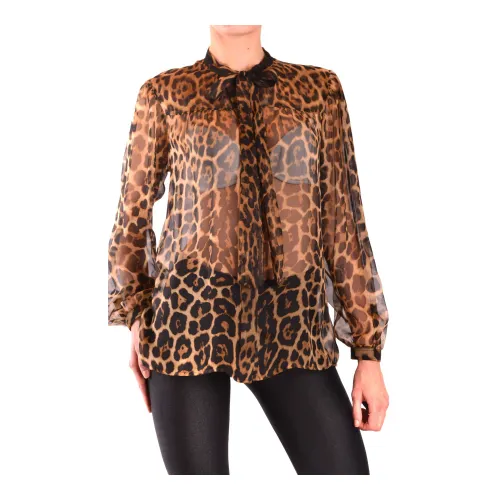Saint Laurent , Leopard-print Silk Blouse ,Brown female, Sizes: