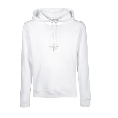 Saint Laurent , Logo Hoodie Sweatshirt with Drawstring Hood ,White male, Sizes: