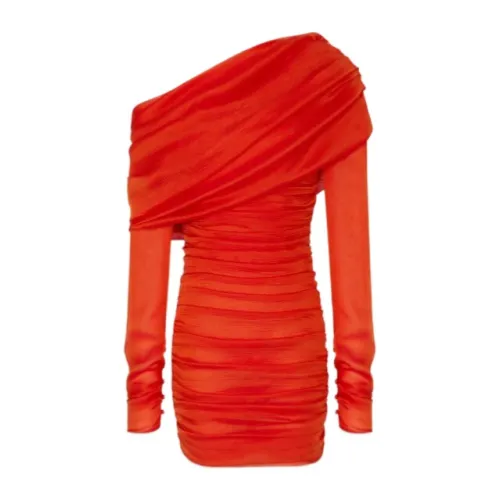 Saint Laurent , Long Sleeve Silk Dress ,Red female, Sizes: