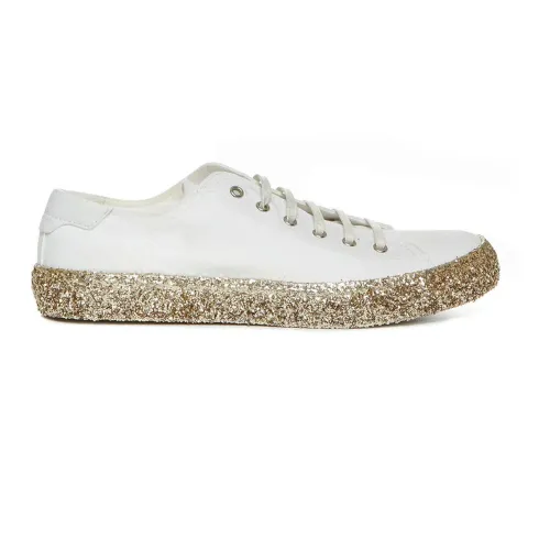 Saint Laurent , Low-Top Canvas Sneakers with Glitter Detail ,Beige female, Sizes: