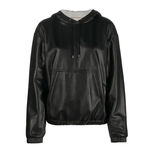 Saint Laurent , Luxury Leather Hooded Top ,Black female, Sizes: