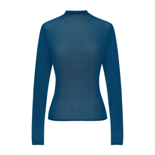 Saint Laurent , Luxury Silk Long Sleeve Blouse ,Blue female, Sizes: