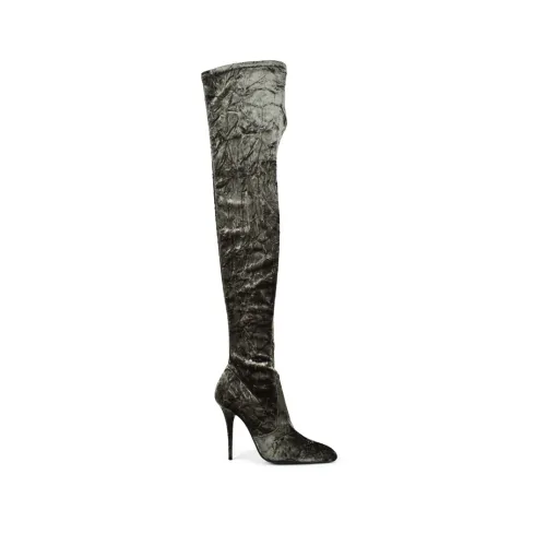 Saint Laurent , Luxury Velvet Over-the-Knee Boots ,Green female, Sizes:
