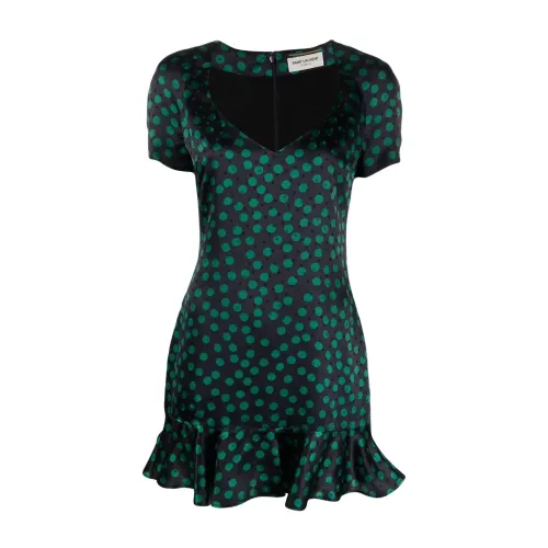 Saint Laurent , Occasion Dresses, Ruffled Mini Dress ,Green female, Sizes: