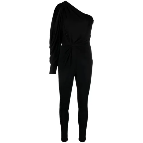 Saint Laurent , One-Shoulder Fluid Jersey Jumpsuit ,Black female, Sizes: