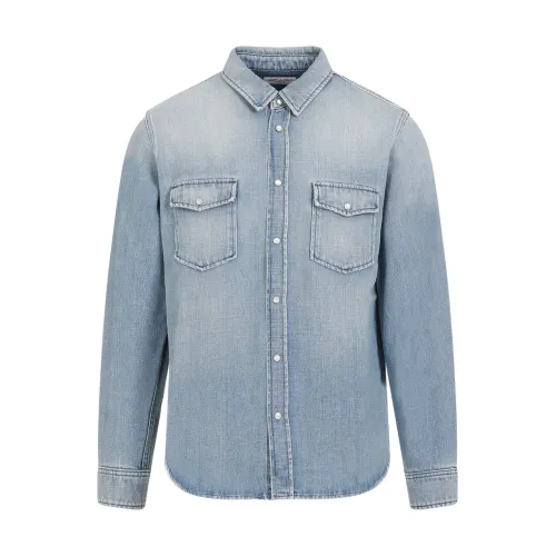 Saint Laurent , Oversize Pointy Pockets Shirt ,Blue male, Sizes: