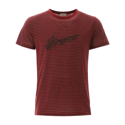Saint Laurent , Red Cotton Logo T-Shirt for Men ,Red male, Sizes:
