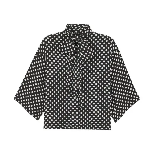 Saint Laurent , Saint Laurent polka-dot pussy-bow blouse ,Black female, Sizes: