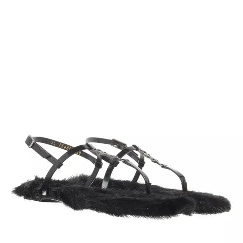 Saint Laurent Sandals - Flat Leather Sole Cassandra Sandals - black - Sandals for ladies