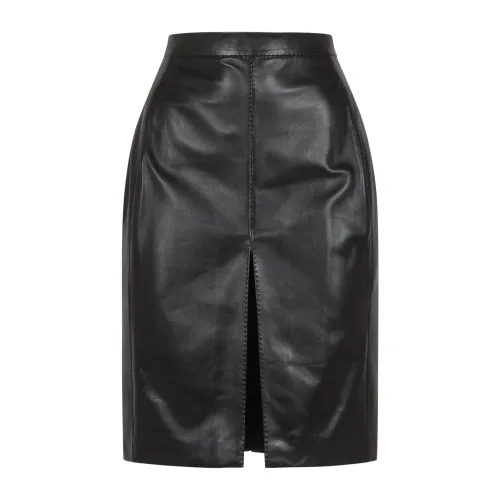 Saint Laurent , Shiny Lambskin Pencil Skirt with Quilted Panels ,Black female, Sizes: