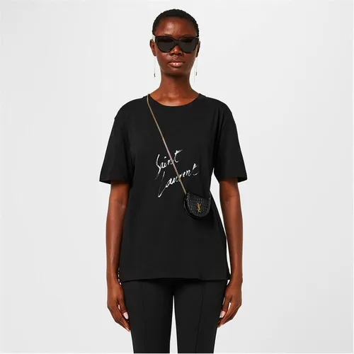 SAINT LAURENT Signature Logo T Shirt - Black