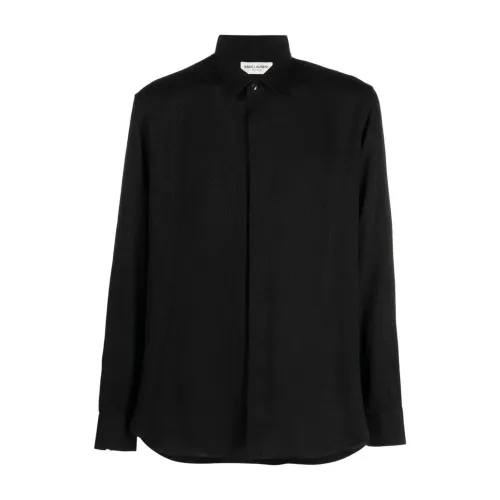 Saint Laurent , Silk Crepe Shirt with Classic Collar ,Black male, Sizes: