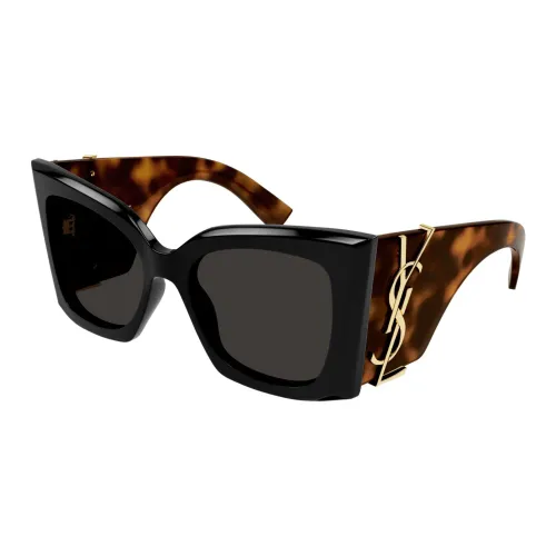 Saint Laurent , Square Blaze Sunglasses in Black Havana ,Brown female, Sizes: