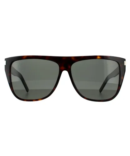 Saint Laurent Square Womens Dark Havana Grey Sunglasses - Brown - One