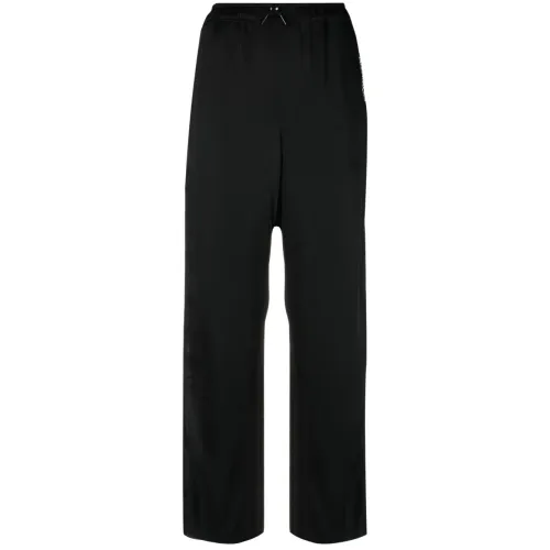 Saint Laurent , Stylish Cropped Trousers with Embroidered Logo ,Black female, Sizes: