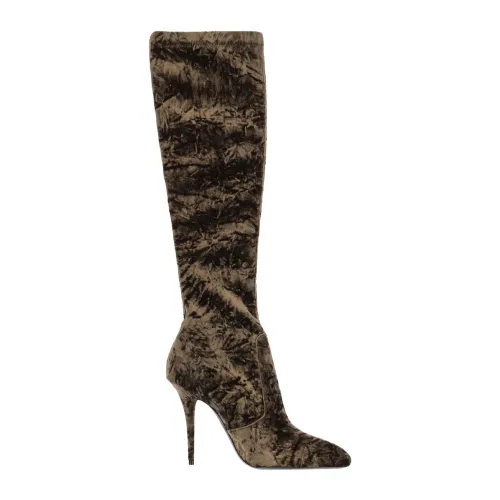 Saint Laurent , Talia Velvet Boots ,Brown female, Sizes: