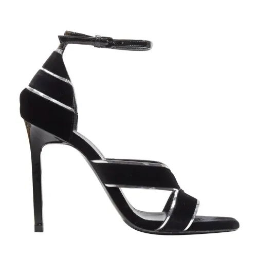 Saint Laurent , Velvet High Heel Sandals ,Black female, Sizes: