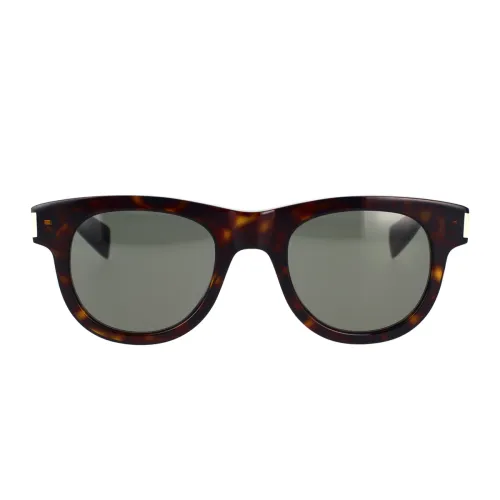 Saint Laurent , Vintage Round Sunglasses with Metal Corner Details ,Brown female, Sizes: