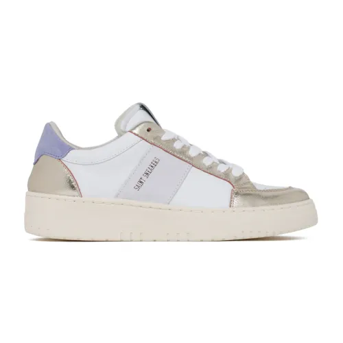 Saint Sneakers , White Platinum Lilac Leather Sneakers ,White female, Sizes: