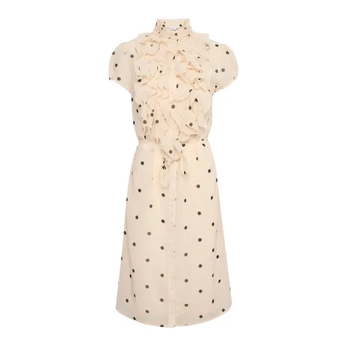 Saint Tropez , Feminine Polka Dot Dress ,Beige female, Sizes: