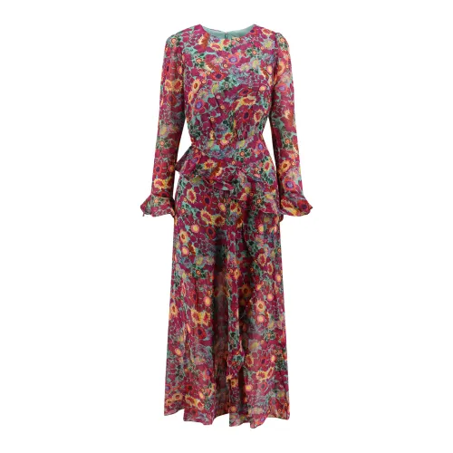 Saloni , Multicolor Silk Dress with Ruffle Detail ,Multicolor female, Sizes: