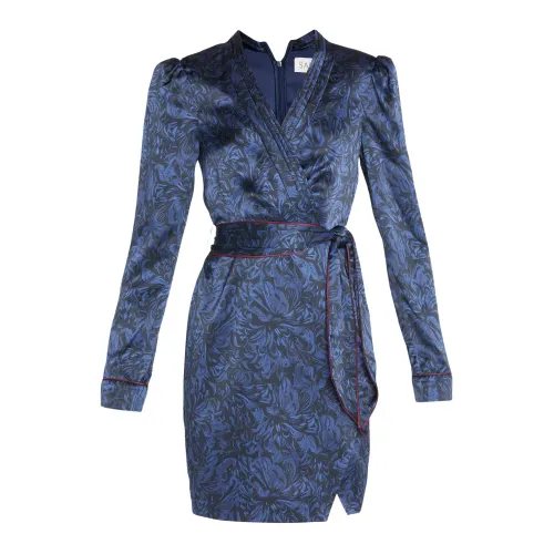 Saloni , Saloni Bibi Piped TIE Belt Silk Mini Dress ,Blue female, Sizes: