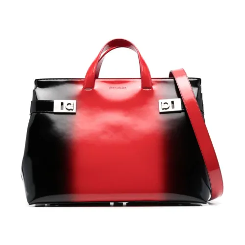 Salvatore Ferragamo , Airbrush Leather Tote - Red ,Red female, Sizes: ONE SIZE