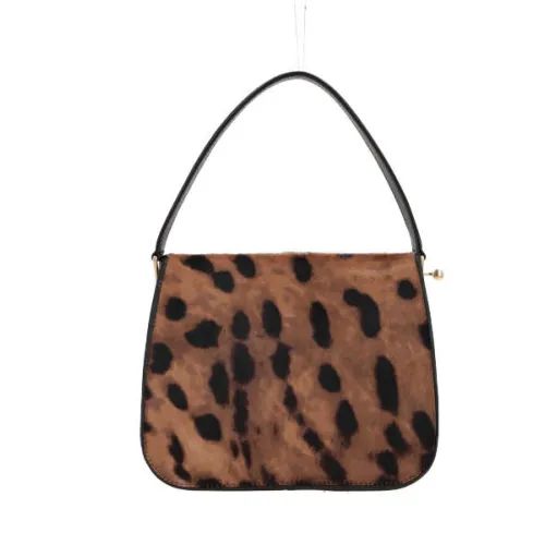 Salvatore Ferragamo , Animal Print Handbag with Leather Trim ,Brown female, Sizes: ONE SIZE