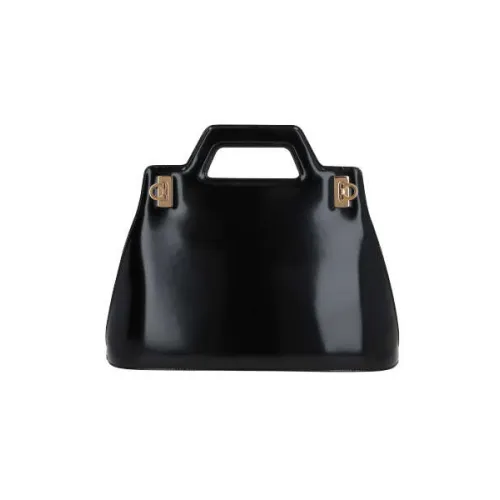 Salvatore Ferragamo , Black Brushed Leather Handbag with Twist-Lock Closure ,Black female, Sizes: ONE SIZE