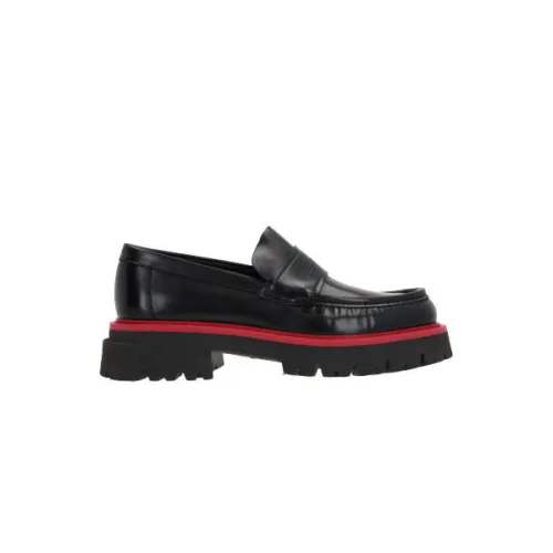 Salvatore Ferragamo , Black Brushed Leather Moccasin Shoes ,Black male, Sizes:
