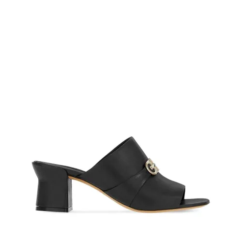 Salvatore Ferragamo , Black Double Gancini Mid Heel Sandals ,Black female, Sizes: