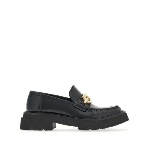 Salvatore Ferragamo , Black Gancini-Buckle Leather Loafers ,Black female, Sizes: